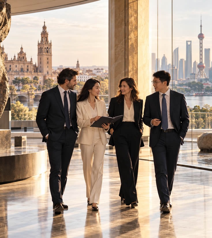 http://Profesionales%20conversando%20en%20una%20representación%20visual%20de%20las%20relaciones%20empresariales%20entre%20España%20y%20China.